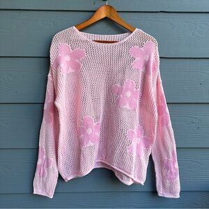 Pink Floral Mesh Sweater